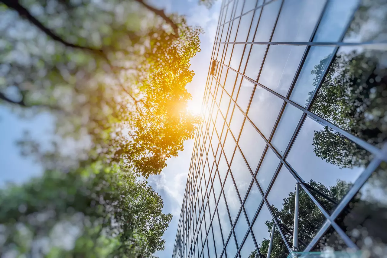 modern office building with green leaves