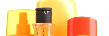 Bottles with suntan cream